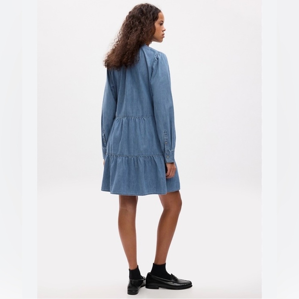 GAP Blue Denim Tiered Button-Front Mini Dress Classic Denim Preppy Small